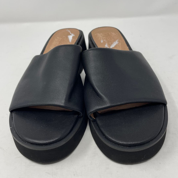 Madewell Women's Size 8.5 Slip On Open Toe Sandals Black Low Platform Wedge Heel - Picture 2 of 7